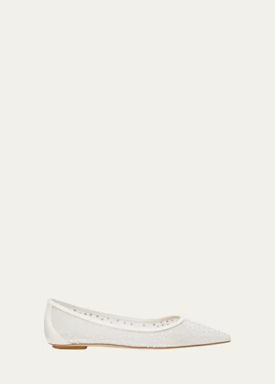 Stuart Weitzman Emilia Crystal Mesh Ballerina Flats In White/frosted Whi