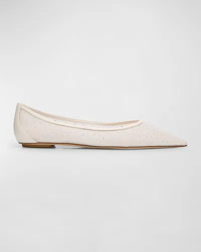 Stuart Weitzman Emilia Crystal Mesh Ballerina Flats In Neutral