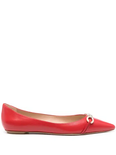 Stuart Weitzman Emilia Leather Ballerina Shoes In Red