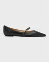 Stuart Weitzman Emilia Leather Mary Jane Point-toe Flats In Black