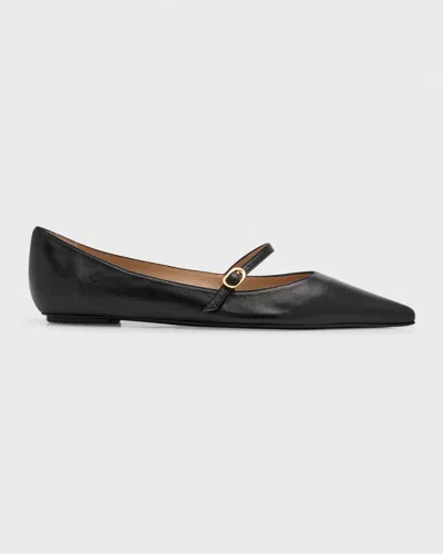 STUART WEITZMAN EMILIA LEATHER MARY JANE BALLERINA FLATS