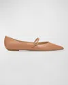 Stuart Weitzman Emilia Leather Mary Jane Ballerina Flats In Tan