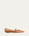 Stuart Weitzman Emilia Leather Mary Jane Ballerina Flats In Tan