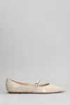 Stuart Weitzman Emilia Mary Jane Ballet Flats In Taupe Patent Leather In Brown