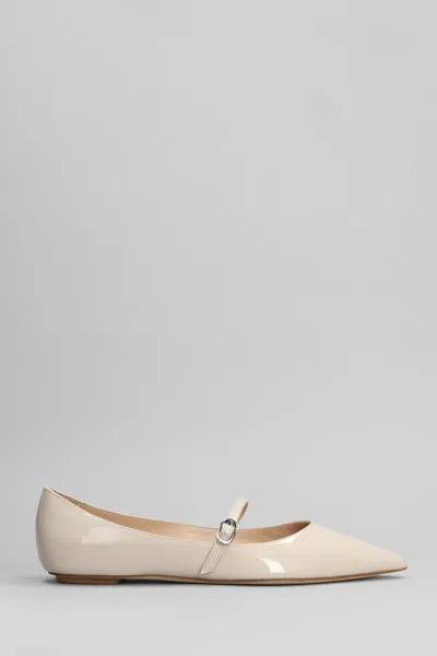 Stuart Weitzman Emilia Mary Jane Ballet Flats In Taupe Patent Leather In Brown
