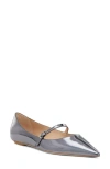 Stuart Weitzman Emilia Mary Jane Flat In Cool Gray Patent
