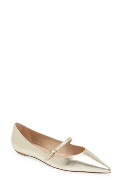 Stuart Weitzman Emilia Mary Jane Flat In Light Gold.