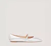 Stuart Weitzman Emilia Metallic Mary Jane Ballerina Flats In Silver