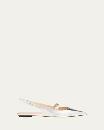Stuart Weitzman Emilia Mary Jane Slingback Ballerina Flats In Silver