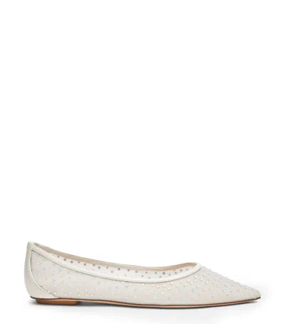 Stuart Weitzman Emilia Mesh Crystal-embelished Ballerina Shoes In White