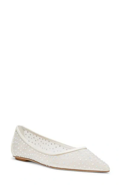 Stuart Weitzman Emilia Mesh Crystal-embelished Ballerina Shoes In White