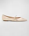 Stuart Weitzman Emilia Metallic Mary Jane Ballerina Flats In Light Gold