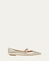 Stuart Weitzman Emilia Metallic Mary Jane Ballerina Flats In Light Gold