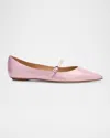 Stuart Weitzman Emilia Metallic Mary Jane Ballerina Flats In Pink Marshmallow