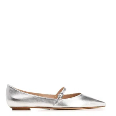 Stuart Weitzman Emilia Metallic Mary Jane Flats In Silver