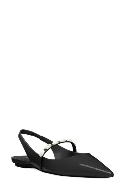 Stuart Weitzman Emilia Pearlita Pointed Toe Slingback Flat In Black