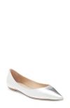 Stuart Weitzman Emilia Pointed Toe Flat In Silver