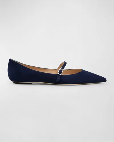 Stuart Weitzman Emilia Suede Mary Jane Ballerina Flats In Nice Blue