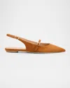 Stuart Weitzman Emilia Suede Mary Jane Slingback Ballerina Flats In Brown