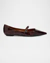 Stuart Weitzman Emilia Tortoise Patent Leather Mary Jane Ballerina Flats In Dark Brown
