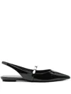 Stuart Weitzman Emilia Pearlita Pointed Toe Slingback Flat In Blk Black
