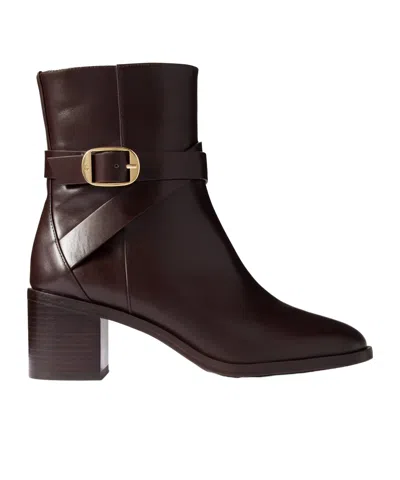 Stuart Weitzman Esme Buckled Leather Ankle Boots In Burgundy