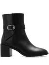 Stuart Weitzman Esme Leather Buckle Zip Booties In Black