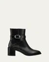 Stuart Weitzman Esme Leather Buckle Zip Booties In Black