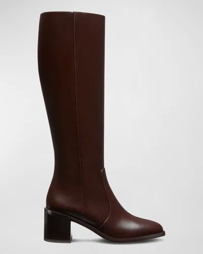 Stuart Weitzman Esme Leather Knee Boots In Dark Brown Leather