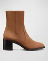 Stuart Weitzman Esme Suede Zip Booties In Khaki/ Dark Brown