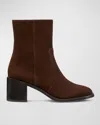 Stuart Weitzman Esme Suede Zip Booties In Walnut/ Dark Brown