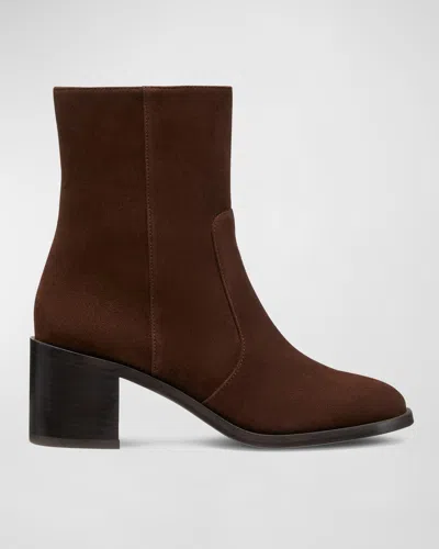 Stuart Weitzman Esme Suede Zip Booties In Walnut/dark Brown