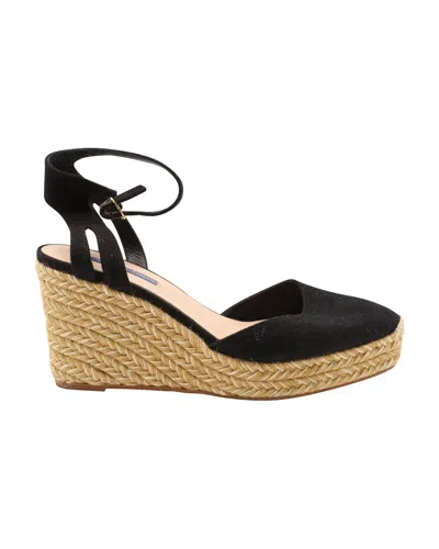 Stuart Weitzman Espadrille Wedge Sandals In Black Canvas