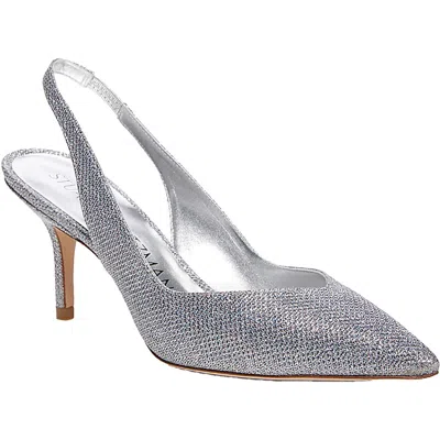 Stuart Weitzman Eva 75 Slingback Womens Cushioned Footbed Leather Slingback Heels In Silver