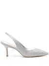 Stuart Weitzman Glitter Mid Heel Pointed Toe Pumps In Silver