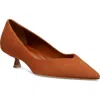 Stuart Weitzman Eva Kitten Heel Pointed Toe Pump In Briddle Brown