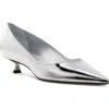 Stuart Weitzman Eva Kitten Heel Pointed Toe Pump In Silver