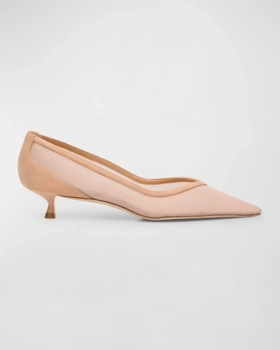 Stuart Weitzman Eva Mesh Kitten-heel Pumps In Ginger