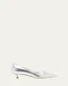 Stuart Weitzman Stuart Metallic Leather Kitten-heel Pumps In Silver