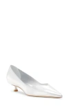 Stuart Weitzman Stuart Metallic Leather Kitten-heel Pumps In Silver