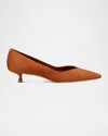 Stuart Weitzman Eva Kitten Heel Pointed Toe Pump In Briddle Brown
