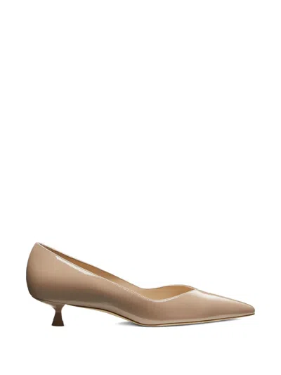 Stuart Weitzman Eva V-cut Pointed Heeled Pump In Neutral