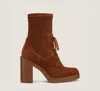 Stuart Weitzman Everitt Stretch Suede Lace-up Booties In Coffee Tonal