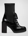 Stuart Weitzman Everitt Stretch Leather Lace-up Booties In Black