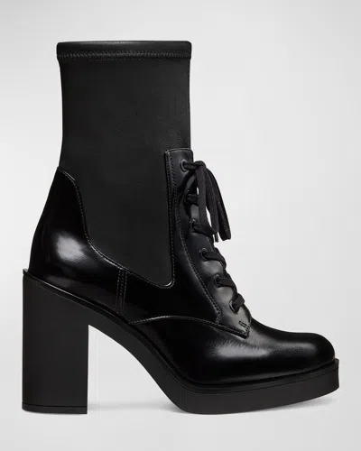 Stuart Weitzman Everitt Stretch Leather Lace-up Booties In Black