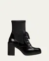 Stuart Weitzman Everitt Stretch Leather Lace-up Booties In Black