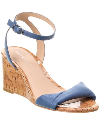 Stuart Weitzman Everly 75 Leather Wedge Sandal In Blue