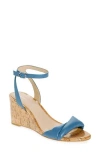 Stuart Weitzman Everly 75 Leather Wedge Sandal In Atlantic Blue