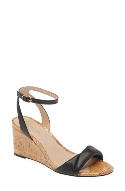 Stuart Weitzman Everly 75 Leather Wedge Sandals In Black