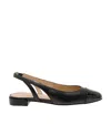 Stuart Weitzman Sleek Patent-leather And Leather Slingback Flats In Black